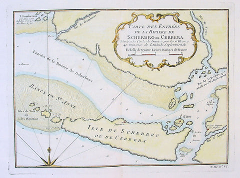1750 Bellin Antique Map Mouth of the Sherboro River in Seirra Leone, Africa