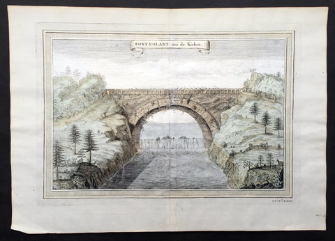 1750 Prevost, after Kircher, Antique Print Bridge over Yellow River, Xensi China