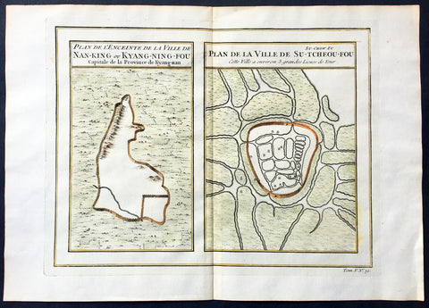 1755 Prevost & Schley Antique Map, View of Nanking or Nanjing in Jiangsu, China