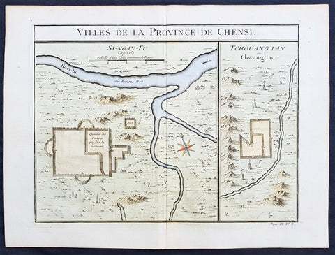 Copy of 1755 Prevost & Schley Antique Map of Xi an & Guanzhong in Shaanxi Province China