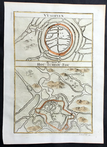 1755 Prevost Antique Plans Cities of Jinhua & Pinghu in Zhejiang Province, China