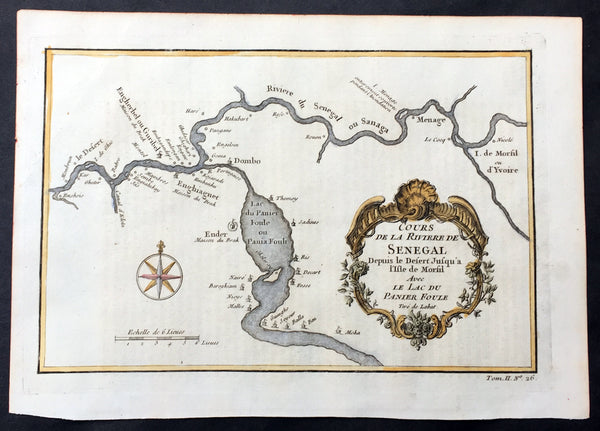 1757 Bellin Antique Map The Senegal River, Bethio & N Dombo, Senegal West Africa