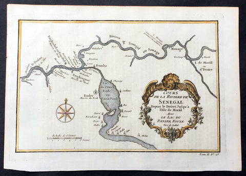 1757 Bellin Antique Map The Senegal River, Bethio & N Dombo, Senegal West Africa