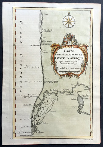 1757 Bellin Antique Map of West Africa South Senegal - Saloum Delta, Nat. Park