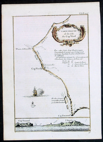 1757 Bellin Antique Map & View Cape Verde & Goree Island Dakar Senegal - Slavery