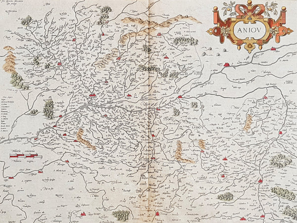 1628 Henricus Hondius Antique Map of the Duchy of Anjou, Maine-et-Loire, France