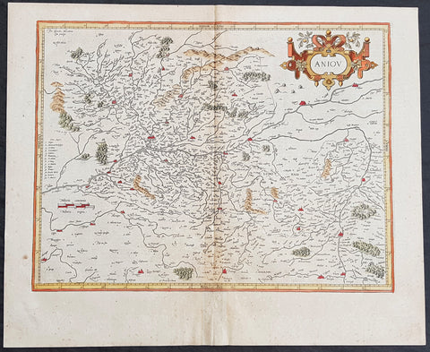1628 Henricus Hondius Antique Map of the Duchy of Anjou, Maine-et-Loire, France