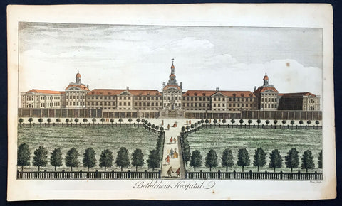 1756 Maitland Large Antique Print of Bethlehem or Bedlam Hospital, London