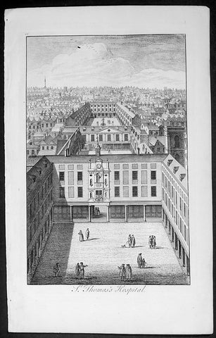 1720 Stow Large Antique Print St Thomas Hospital View Southwark, London, England