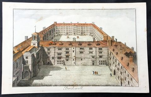 1756 Maitland Large Antique Print of Bridewell Palace, Prison London, England