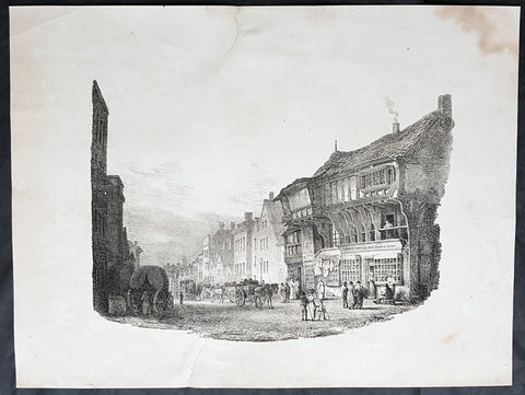 1821 Charles Hullmandel & Francis Nicholson Antique Print of Bridge St, Chester