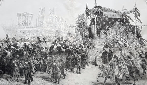 1852 ILN & J. Gilbert Large Antique Print of The Duke of Wellingtons Funeral Car