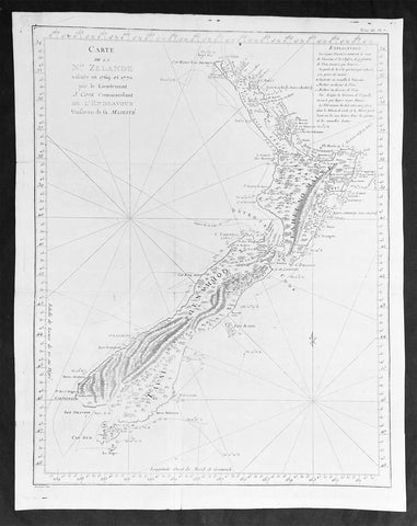 1774 Captain James Cook Antique Map, 1st Printed Chart of New Zealand