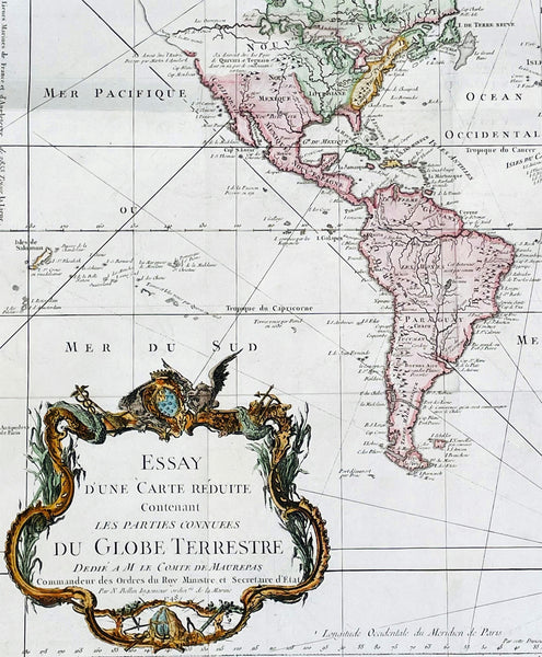 1748 J N Bellin Large Antique World Map on Mercators Projection - 27007