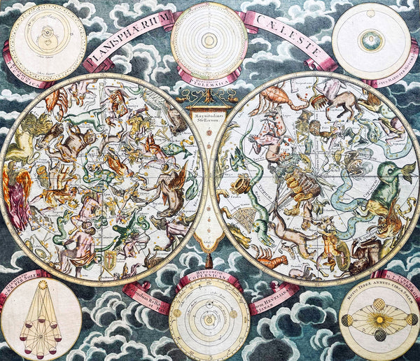 1720 Homann, Doppelmayr & Eimmart Antique Twin Hemisphere Celestial Chart, Map. Planisphaerium Caeleste