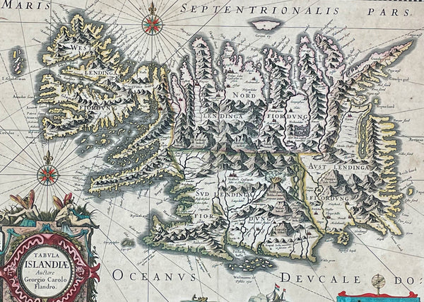 1635 Joan Blaeu Antique Map of Iceland - Joris Carolus