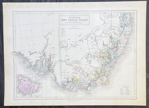 Eastern Goldfields Map 1855 John Bartholomew Large Antique Goldfields Map of South Eastern Au ...