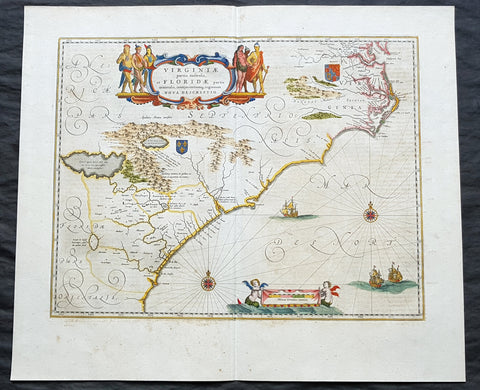 1662 Joan Blaeu Antique Map Eastern America Virginia Carolinas, Georgia, Florida