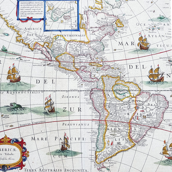 1662 Joan Blaeu Antique Map of the New World, America - Magnificent