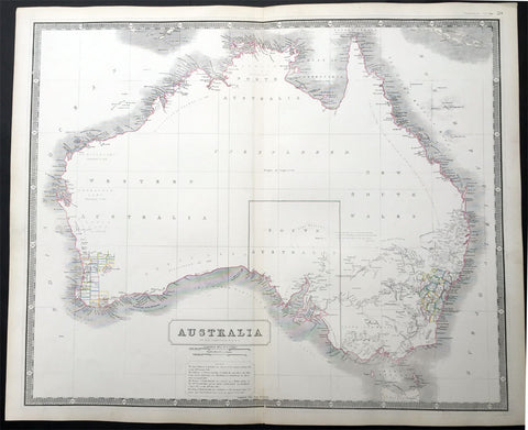 1844 W & AK Johnston Large Early Antique Map of Australia