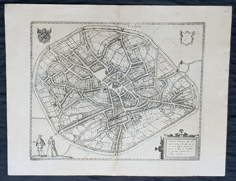 1574 Braun & Hogenberg Antique Map City View of Tienen, Flemish Brabant, Belgium