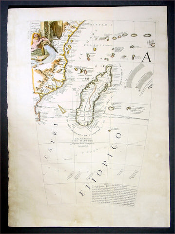 1696 Coronelli Antique Map Globe Gore Section of SE Africa & Madagascar