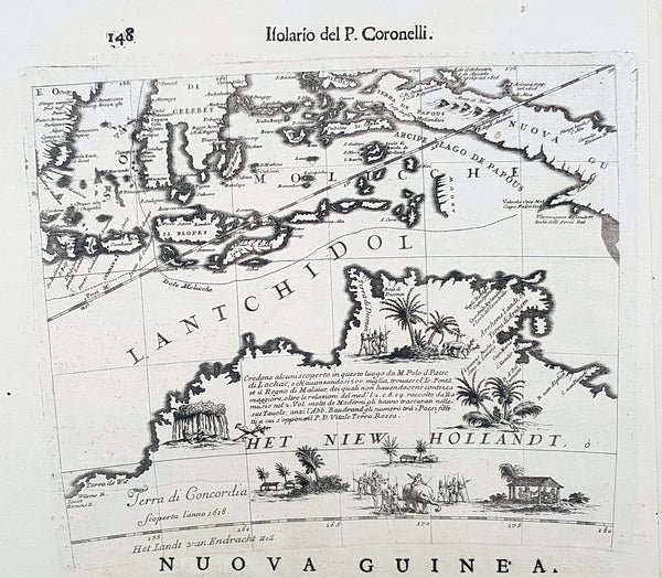 1692 Vincenzo Coronelli Antique Globe Gore Rare Map of Australia, Indonesia