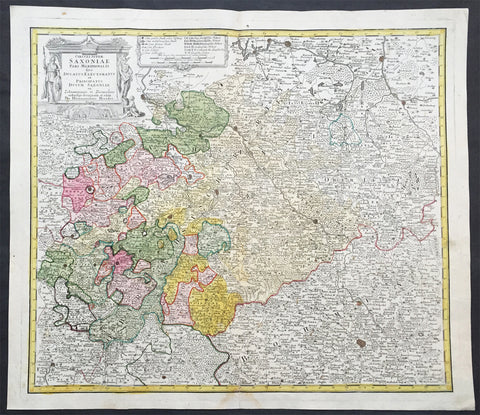 1735 J B Homann Large Antique Map of Old Saxony, Germany - Berlin to Prague