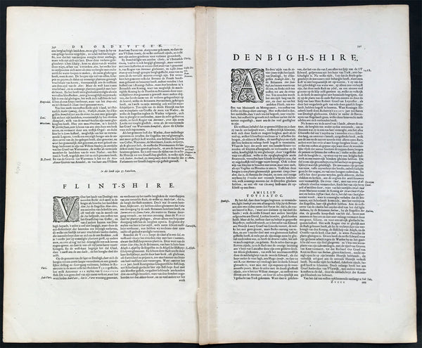 1647 Blaeu Antique Map of The Welsh Counties of Denbigh & Flintshire