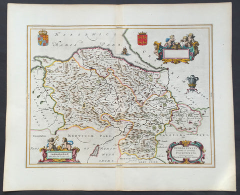 1647 Blaeu Antique Map of The Welsh Counties of Denbigh & Flintshire