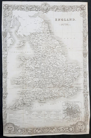 1836 Thomas Moule Large Original Antique Map of England & Wales
