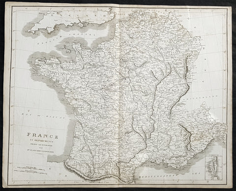 1814 Dr Playfairs Large Antique Map of France in Departments