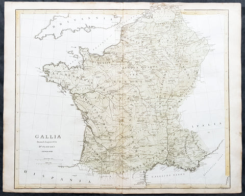 1808 Dr Playfair Large Old, Antique Map of France - Gallia