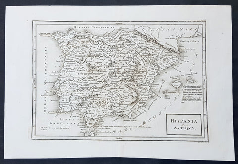1750 C. Cellarius & RW Seale Original Antique Map of Spain & Balearic Islands