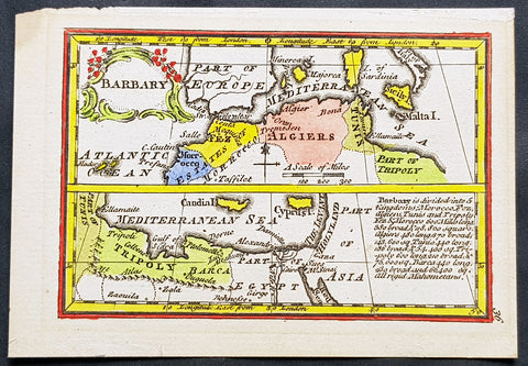1758 John Gibson Antique Miniature Map Barbary or Berber Coast Nth Africa - Rare
