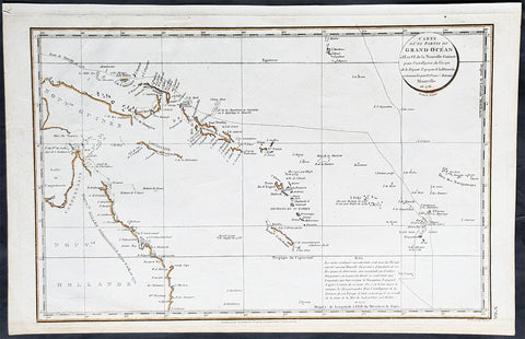 1798 Laperouse & Mourelle Antique Early Map of Queensland, PNG, Fiji etc in 1781