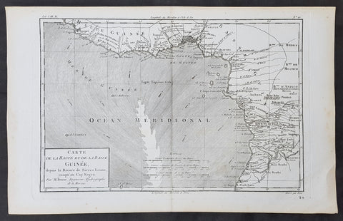 1780 Rigobert Bonne Original Antique Map Gulf of Guinea Africa Liberia to Angola