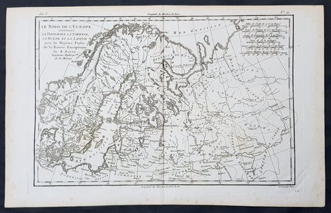 1780 Bonne Original Antique Map of Scandinavia, Baltic States & European Russia
