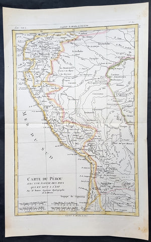 1780 Rigobert Bonne Antique Map of Peru, The Amazon River, South America