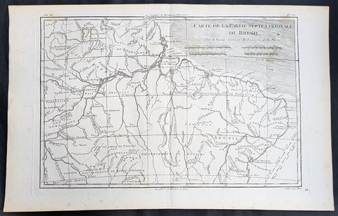 1780 Rigobert Bonne Antique Map of Northern Brazil, French Guiana, Amazon River