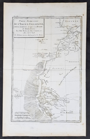 1780 Rigobert Bonne Original Antique Map NW Africa Morocco to Senegal Canary Is.