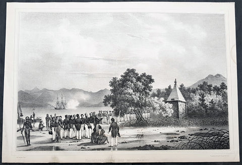1836 Dumont D Urville Large Antique Print Monument to La Perouse Solomon Islands