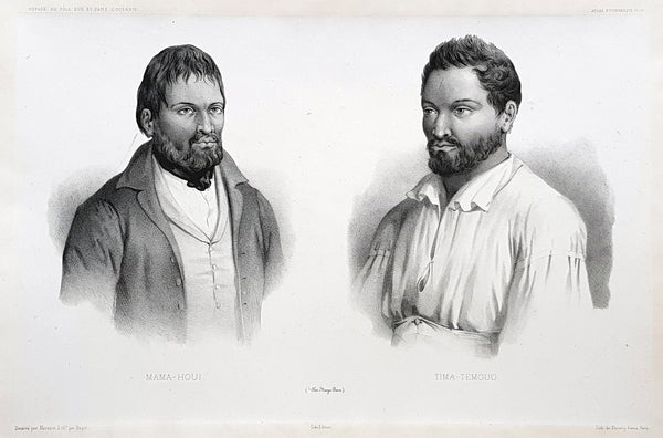 1842 D Urville & Marescot Antique Print of Envoys of Mangareva Isle, Gambier Is.