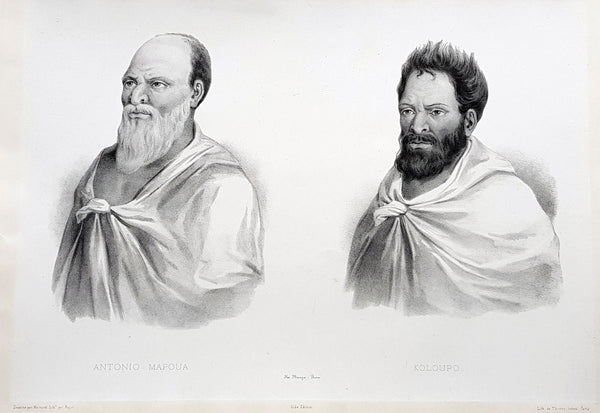 1842 D Urville & Marescot Antique Print King Mapou-Teoa & Envoy of Mangareva Gambier