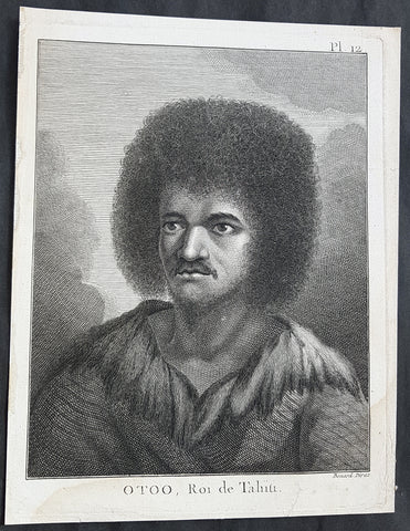 1774 Capt. Cook Antique Print a Portrait of Chief Tynah, Otoo of Tahiti in 1769