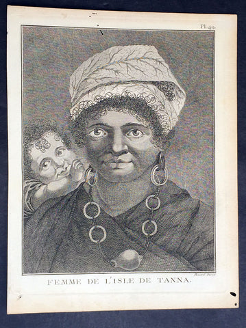 1778 Capt. Cook Antique Print Portrait of a Woman of Tanna Isle, Vanuatu in 1774