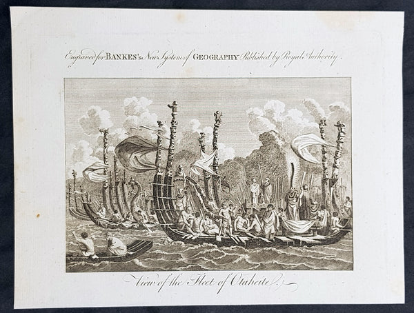 1787 Bankes Antique Print of The Tahitian Fleet - Capt Cooks 3rd Voyage in 1777