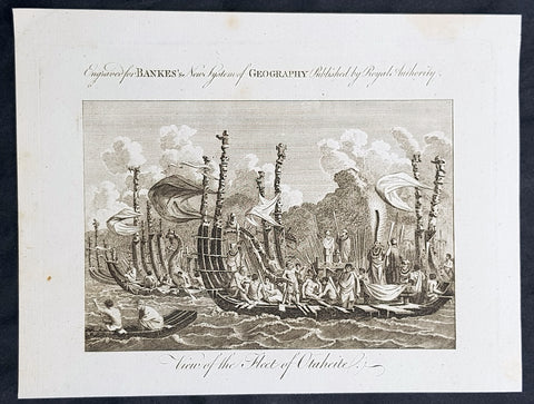 1787 Bankes Antique Print of The Tahitian Fleet - Capt Cooks 3rd Voyage in 1777