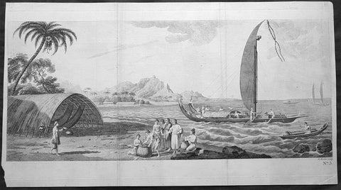 1773 Hawkesworth Antique Print Raiatea Island, French Polynesia - Capt Cook 1769
