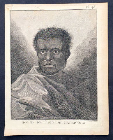 1778 Capt. Cook Antique Print Portrait A Man of Malakula Island Vanuatu in 1774